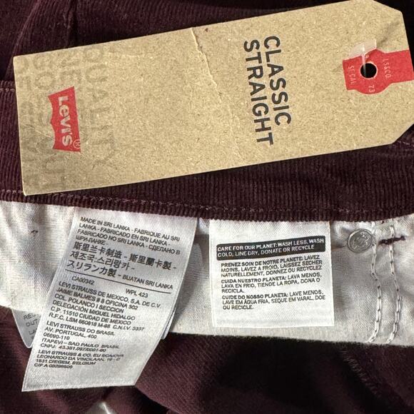 Levi’s SZ 16 Medium Classic Straight Corduroy Pants Mid-Rise Stretch Purple New - Picture 9 of 13
